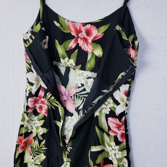 Vintage 90s Two Palms Mini Hawaiian Slip Dress Tropical Floral Print Batik sz M - Picture 6 of 8